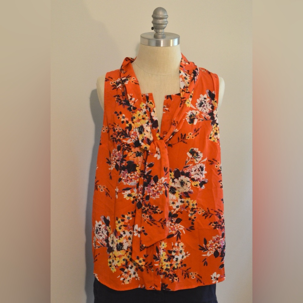 A New Day Floral Orange Sleeveless Top